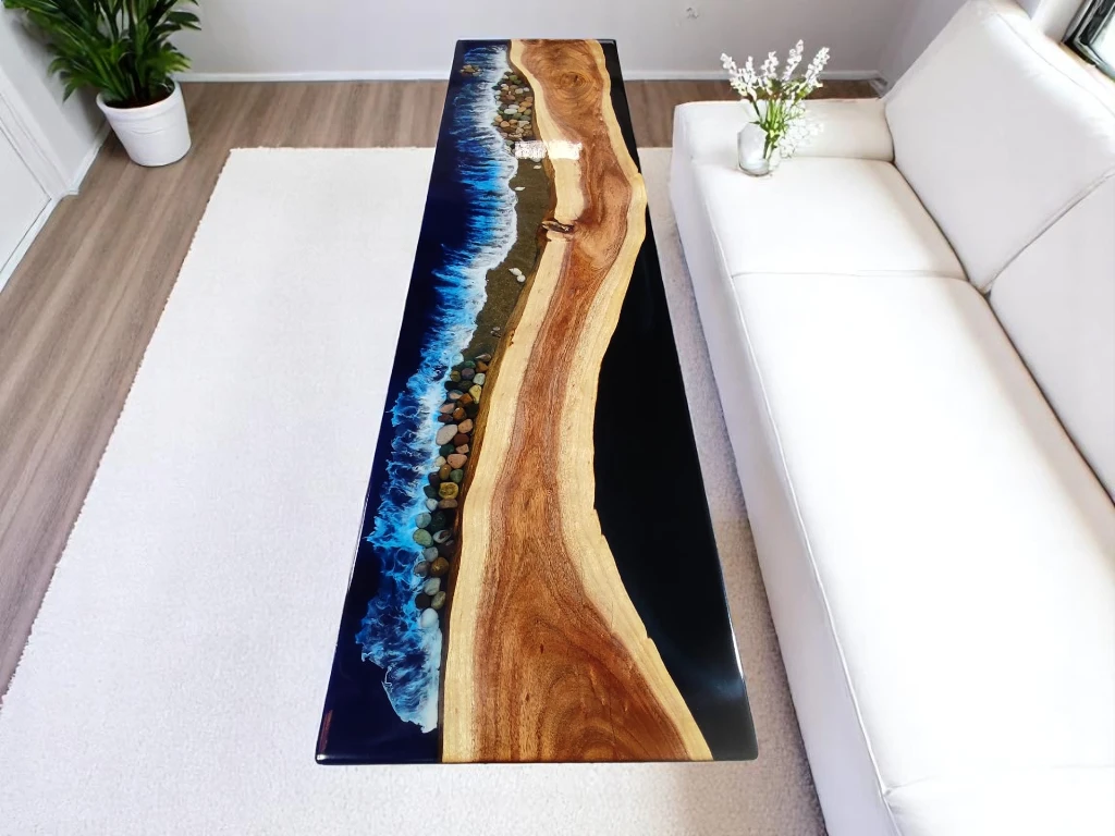 Diy Wood Rectangle Epoxy Table  for Hallway Centerpiece